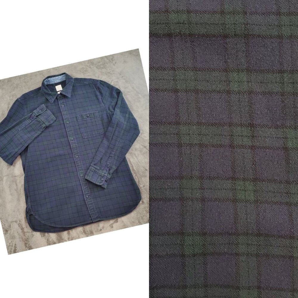GAP Shirt Mens L Flannel Tartan Blackwatch Plaid Button Up Cotton Green Blue